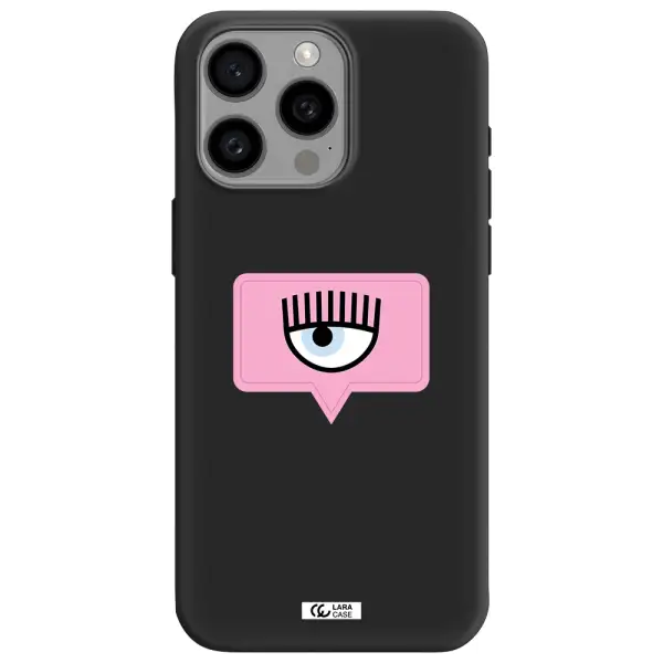a pink chat bubble with eye and eyelashes Apple Iphone 15 Pro max Silicone black Case