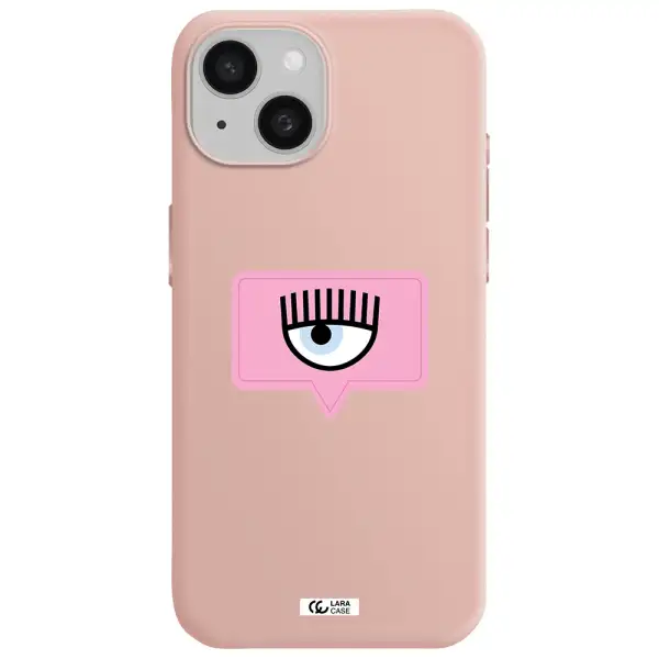 A Pink Chat Bubble With Eye And Eyelashes Apple Iphone 15 Silicone Pastel Pink Case