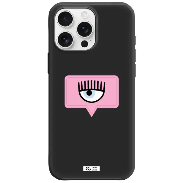 A Pink Chat Bubble With Eye And Eyelashes Apple Iphone 16 Pro Max Silicone Black Case