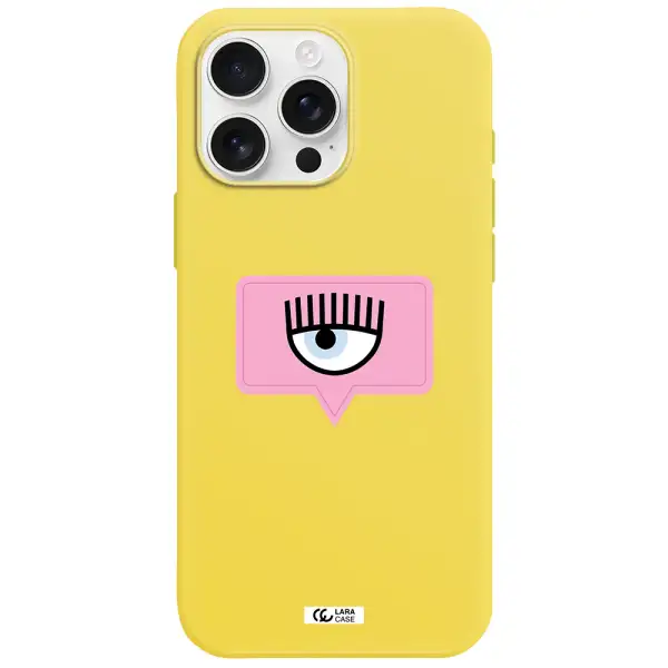 A Pink Chat Bubble With Eye And Eyelashes Apple Iphone 16 Pro Max Silicone Canary Yellow Case