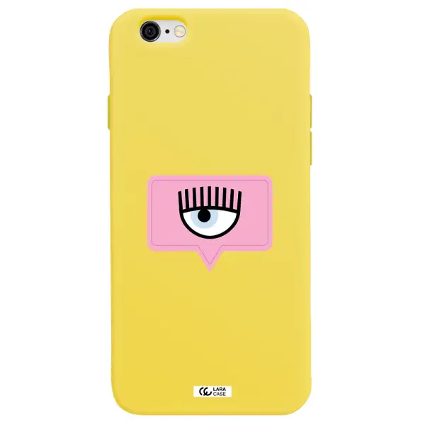 a pink chat bubble with eye and eyelashes Apple iPhone 6 Silicone canary yellow Case