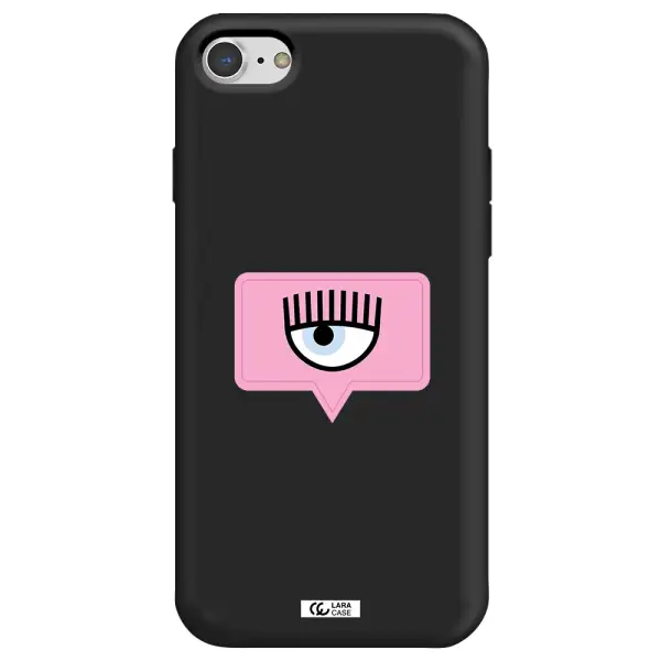 a pink chat bubble with eye and eyelashes Apple iPhone 8 Silicone black Case