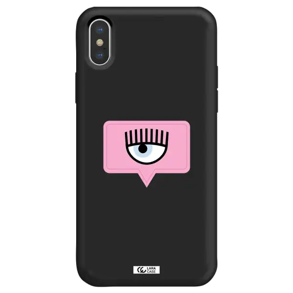 a pink chat bubble with eye and eyelashes Apple iPhone X Silicone black Case