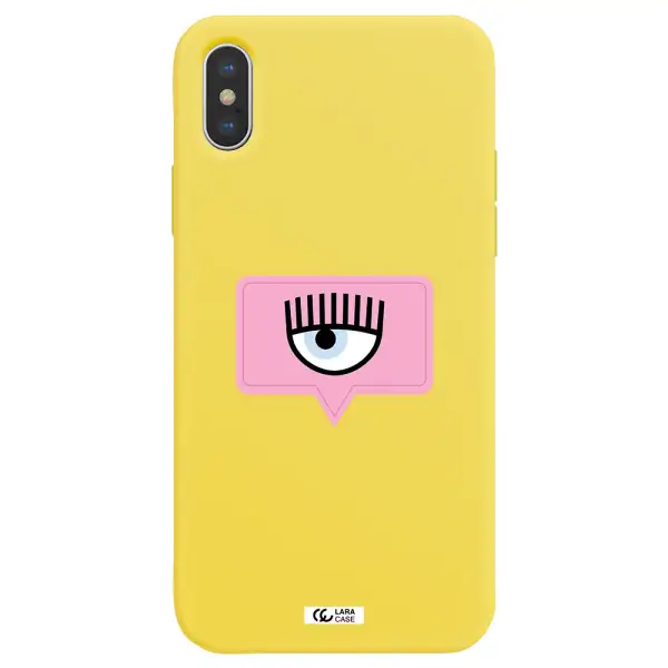 a pink chat bubble with eye and eyelashes Apple iPhone X Silicone canary yellow Case