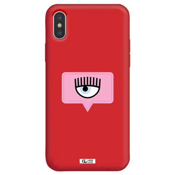 a pink chat bubble with eye and eyelashes Apple iPhone XS max Silicone Imperial Red Case