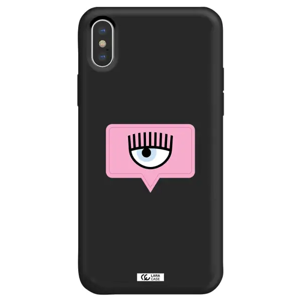 a pink chat bubble with eye and eyelashes Apple iPhone XS Silicone black Case
