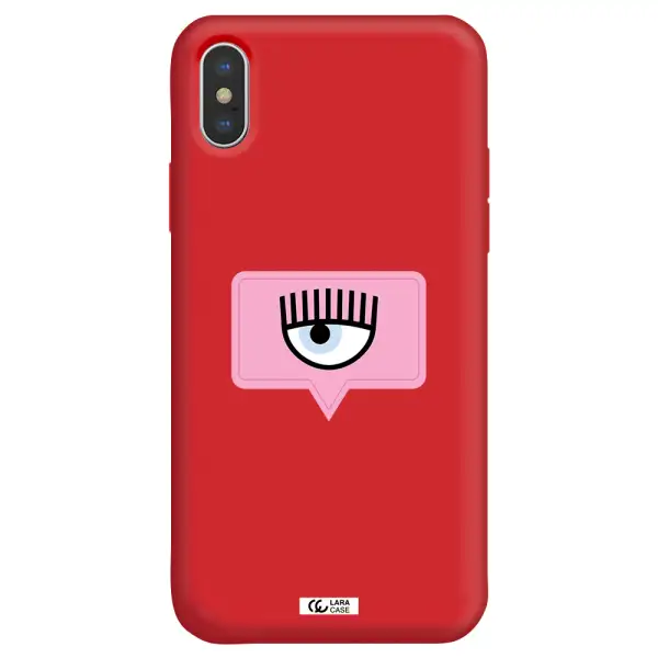 a pink chat bubble with eye and eyelashes Apple iPhone XS Silicone Imperial Red Case