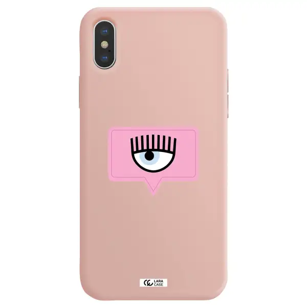 a pink chat bubble with eye and eyelashes Apple iPhone XS Silicone pastel pink Case