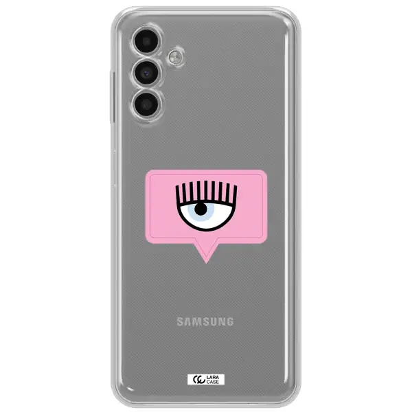 A Pink Chat Bubble With Eye And Eyelashes Samsung A13 5G Clear Tpu Case