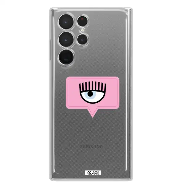 A Pink Chat Bubble With Eye And Eyelashes Samsung S 22 Ultra Clear Tpu Case