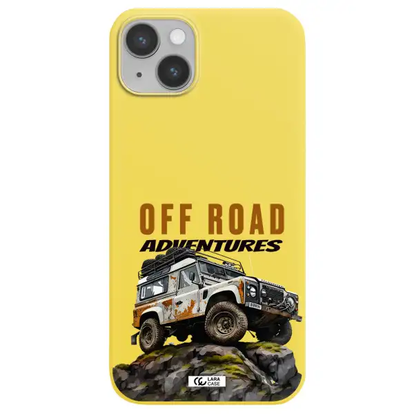 a car with rust on top Apple iPhone 14 plus Silicone canary yellow Case