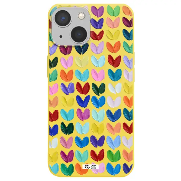 a close up of a color palette Apple iPhone 13 mini Silicone canary yellow Case