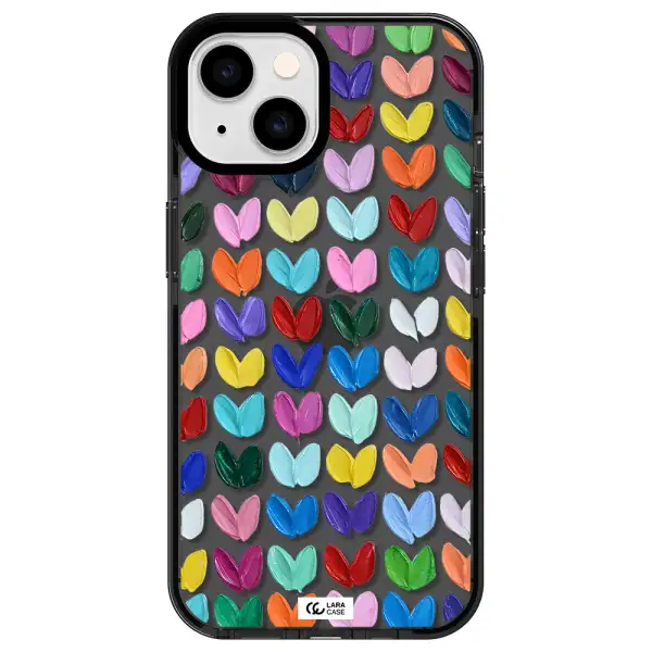 a close up of a color palette Apple iPhone 14 impact Smoke Black Case