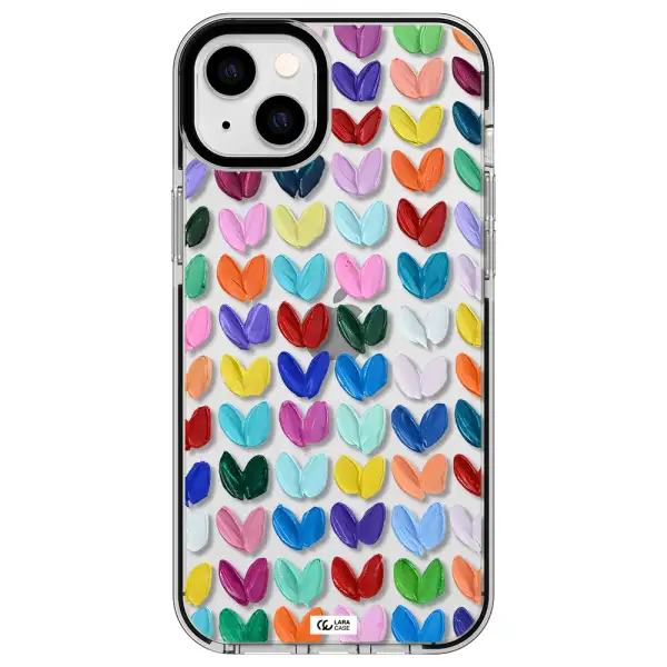 a close up of a color palette Apple iPhone 14 plus impact black border Case