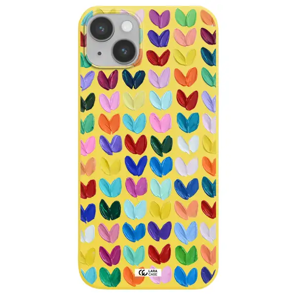 a close up of a color palette Apple iPhone 14 Silicone canary yellow Case