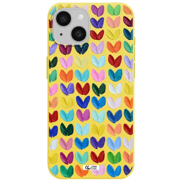 a close up of a color palette Apple iPhone 15 Silicone canary yellow Case