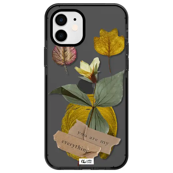 a flower with leaves and a box Apple iPhone 11 impact Smoke Black Case