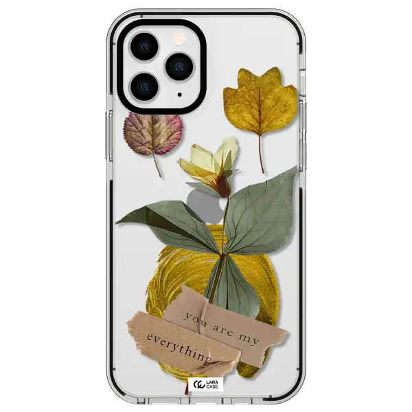 a flower with leaves and a box Apple iPhone 11 pro max impact black border Case