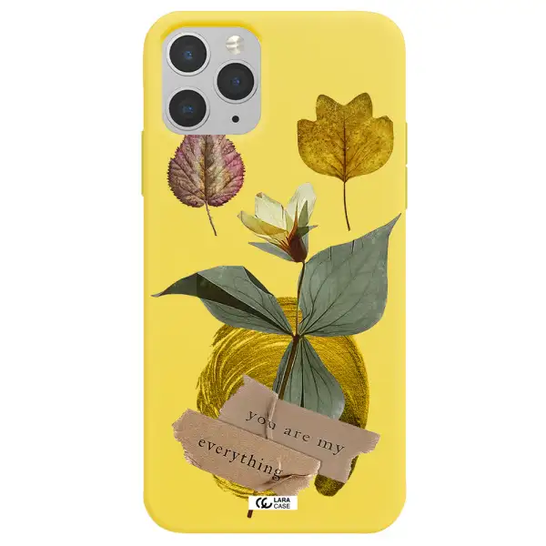 a flower with leaves and a box Apple iPhone 11 pro Silicone canary yellow Case