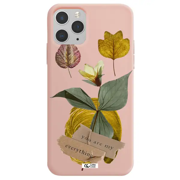 a flower with leaves and a box Apple iPhone 11 pro Silicone pastel pink Case