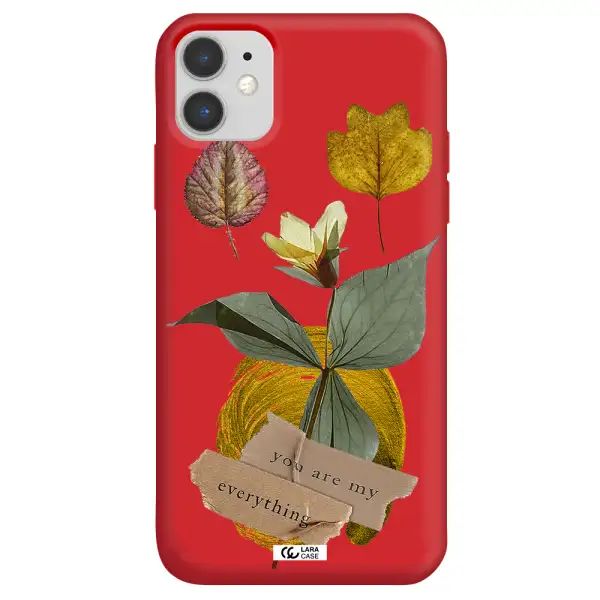 a flower with leaves and a box Apple iPhone 11 Silicone Imperial Red Case