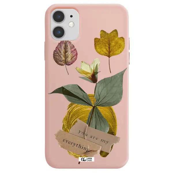 a flower with leaves and a box Apple iPhone 11 Silicone pastel pink Case