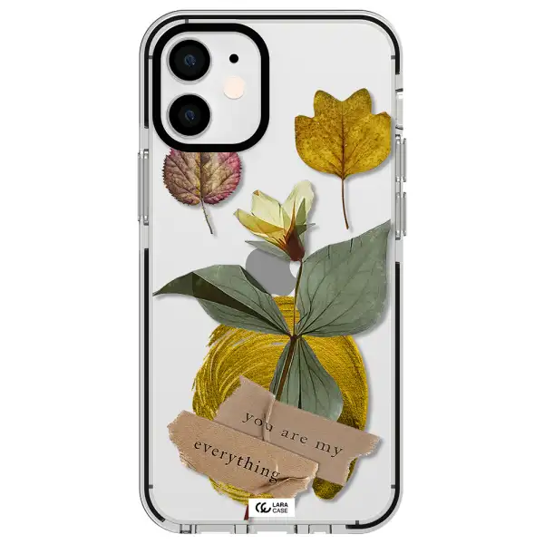 a flower with leaves and a box Apple iPhone 12 mini impact black border Case