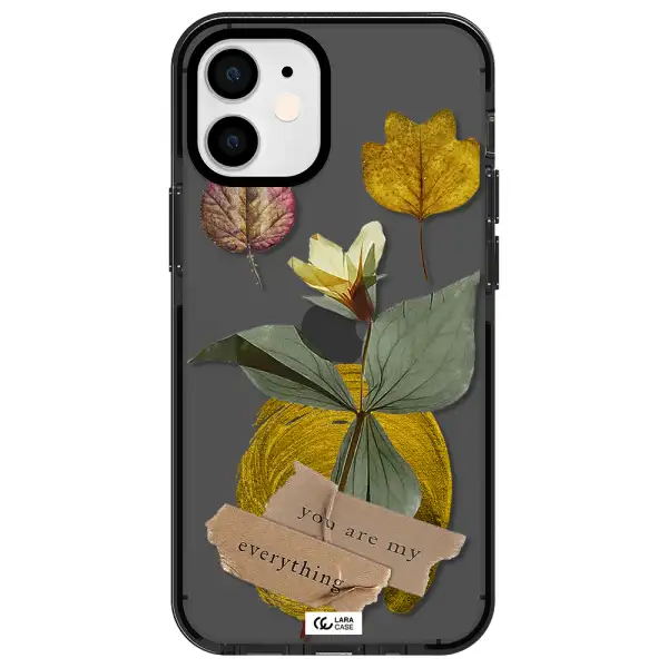 a flower with leaves and a box Apple iPhone 12 mini impact Smoke Black Case