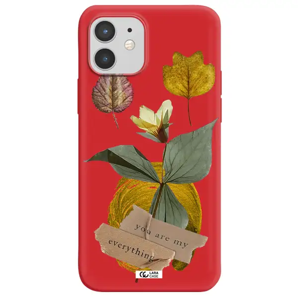 a flower with leaves and a box Apple iPhone 12 mini Silicone Imperial Red Case