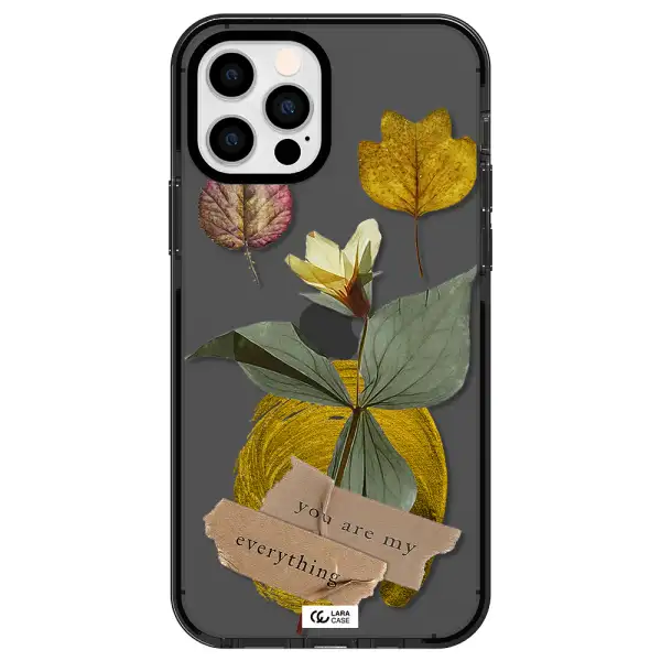 a flower with leaves and a box Apple iPhone 12 pro impact Smoke Black Case