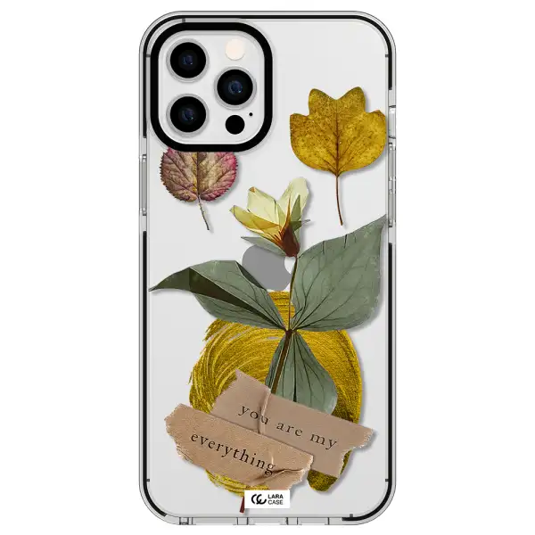 a flower with leaves and a box Apple iPhone 12 pro max impact black border Case