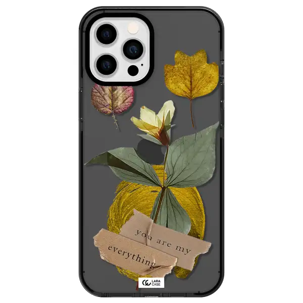 a flower with leaves and a box Apple iPhone 12 pro max impact Smoke Black Case