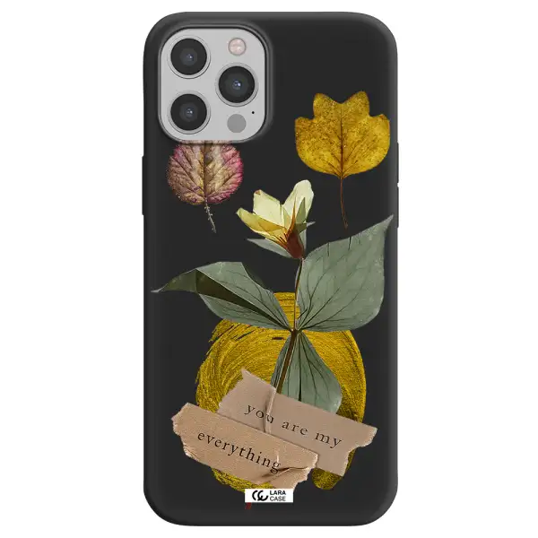 a flower with leaves and a box Apple iPhone 12 pro max Silicone black Case