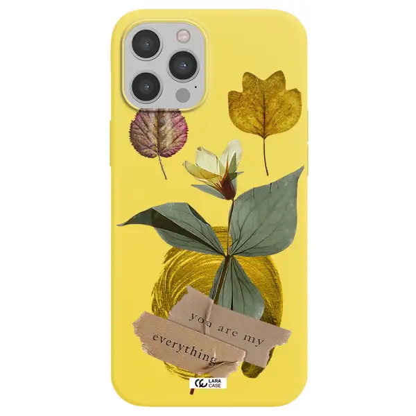 a flower with leaves and a box Apple iPhone 12 pro max Silicone canary yellow Case