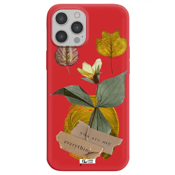 a flower with leaves and a box Apple iPhone 12 pro max Silicone Imperial Red Case