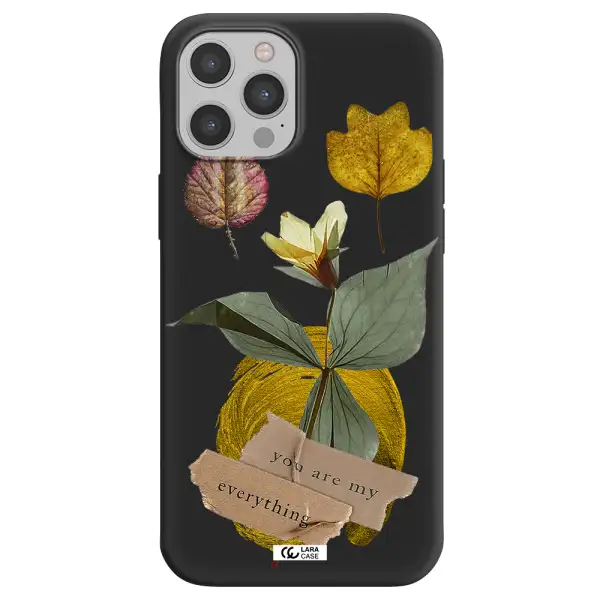 a flower with leaves and a box Apple iPhone 12 pro Silicone black Case