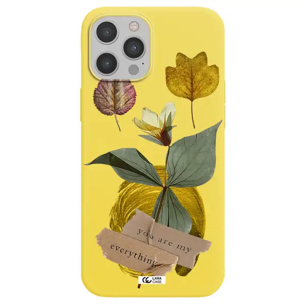 a flower with leaves and a box Apple iPhone 12 pro Silicone canary yellow Case