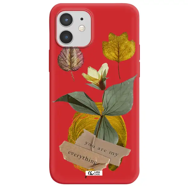 a flower with leaves and a box Apple iPhone 12 Silicone Imperial Red Case