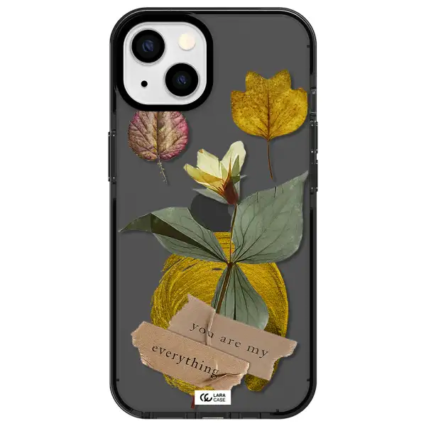 a flower with leaves and a box Apple iPhone 13 impact Smoke Black Case