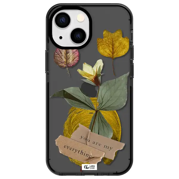 a flower with leaves and a box Apple iPhone 13 mini impact Smoke Black Case