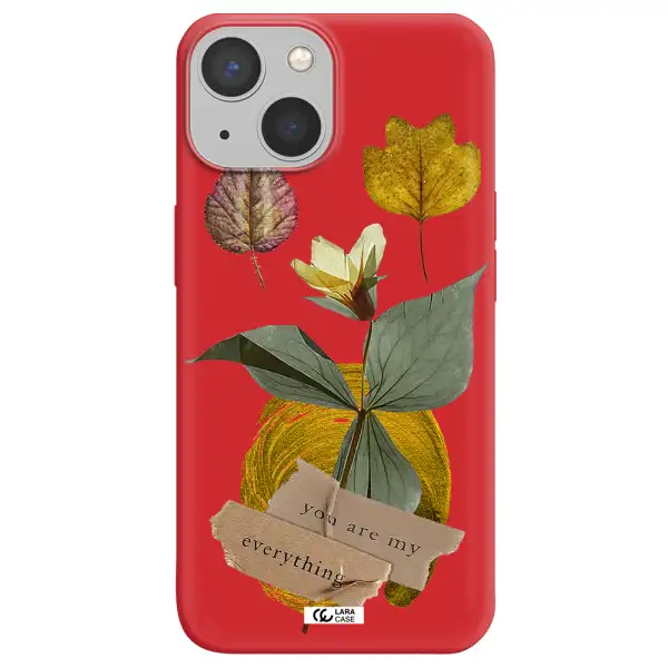 a flower with leaves and a box Apple iPhone 13 mini Silicone Imperial Red Case