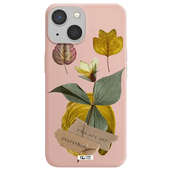 a flower with leaves and a box Apple iPhone 13 mini Silicone pastel pink Case