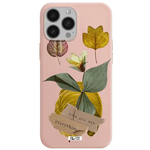 a flower with leaves and a box Apple iPhone 13 Pro Max Silicone pastel pink Case