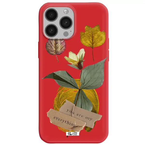 a flower with leaves and a box Apple iPhone 13 Pro Silicone Imperial Red Case