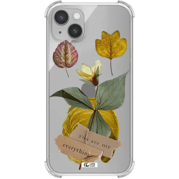 a flower with leaves and a box Apple iPhone 14 Clear PC Case