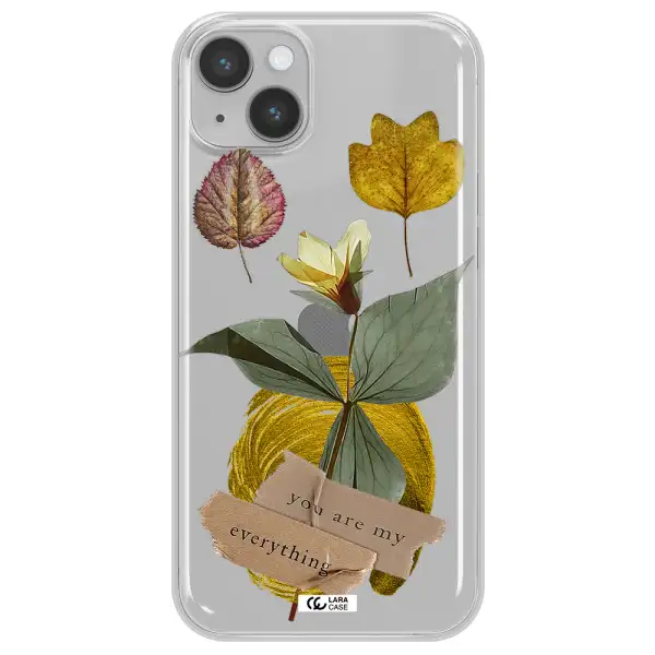 A Flower With Leaves And A Box Apple Iphone 14 Clear Tpu Case
