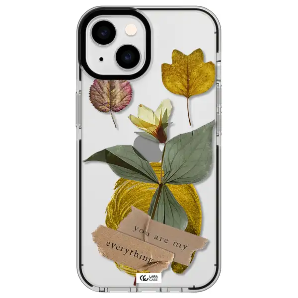 a flower with leaves and a box Apple iPhone 14 impact black border Case