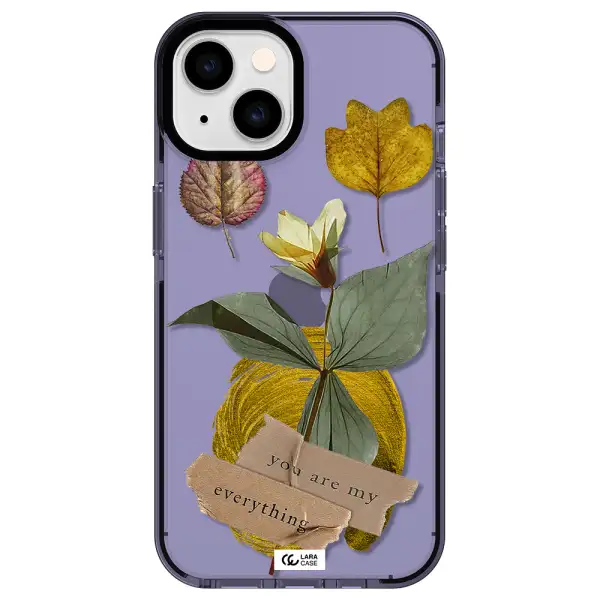 a flower with leaves and a box Apple iPhone 14 impact Lilac Case