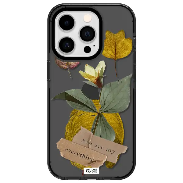 a flower with leaves and a box Apple iPhone 14 pro impact Smoke Black Case
