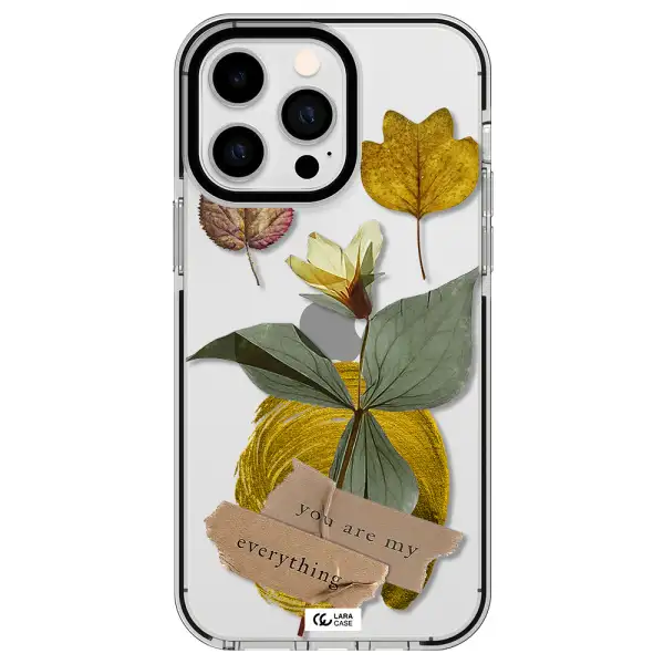 a flower with leaves and a box Apple iPhone 14 pro max impact black border Case